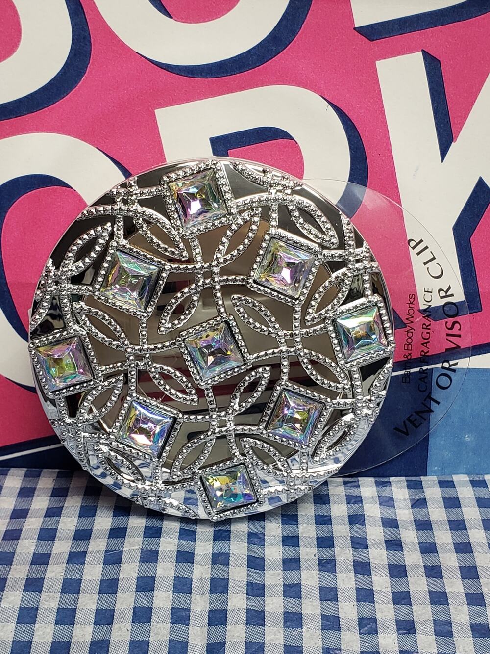 BBW Silver Bejeweled Gem Scroll Visor & Vent Clip Car Fragrance Holder Decor